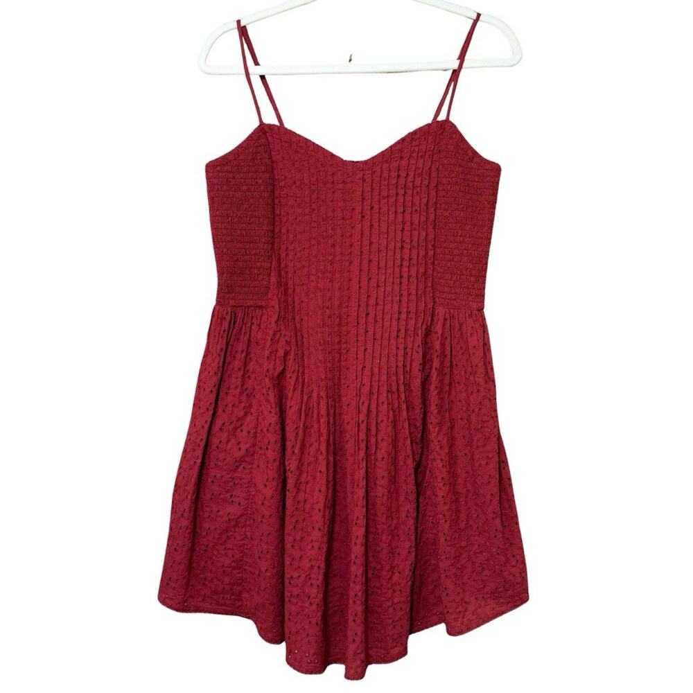 Aerie Smocked Eyelet Mini Dress Size XL Rust Red Spaghetti Straps Lined NEW